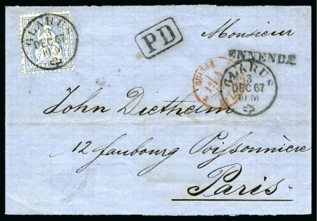 Stamp of Switzerland / Schweiz » Sitzende Helvetia Gezaehnt » Frankaturen 30C BLAU entwertet GLARUS 3 DEC 67 auf Faltbrief nach