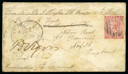 Stamp of Bermuda 1878 Soldiers concession rate on cover from St.George,