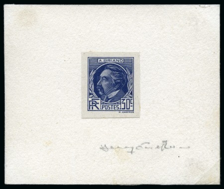 Stamp of France 1933 30c A.Briand, Essai en bleu monté en passe-partout