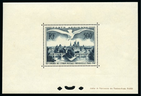 Stamp of France 1947  XIIe Congrès de l'Union Postale Universelle, Yv. 780/783 en bloc-spécial (tirage 20), plus PA 20 en bloc spécial (tirage 20), neuf sans ch., TB (Yv. € 4'000)