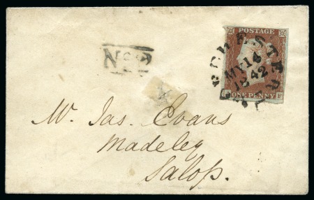 Stamp of Great Britain » 1841 1d Red 1842 Small ladies envelope from Dorchester with 1841 1d red tied by superb strike of the DORCHESTER cds