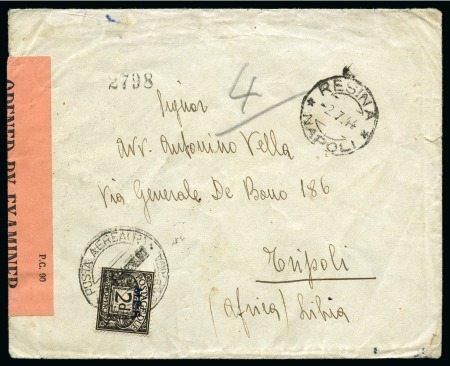 Stamp of British Occupation of Italian Colonies » Tripolitania 1944 Censored envelope to Tripoli from Napoli, underfranked