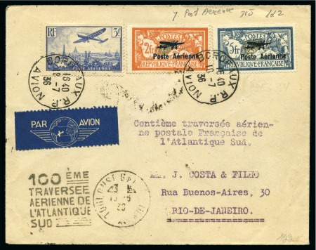 Stamp of France » Poste Aérienne 1927 PA 1 et 2 obl. sur lettre pour le Brésil avec