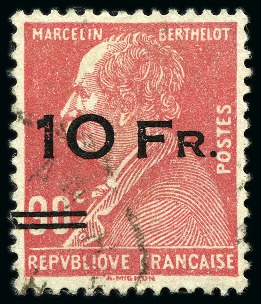 Stamp of France » Poste Aérienne 1928 ILE DE FRANCE 10F sur 90c Berthelot, obl., une dent émoussée à droite, TB, rare, cert. Hunziker (Yv. € 3'500)
