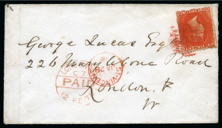 Stamp of St. Vincent St Vincent 1878. Envelope to London bearing 1 shilling