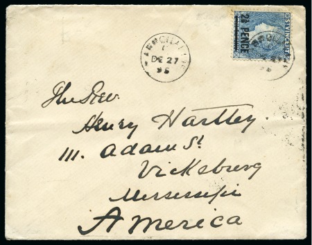 Stamp of St. Vincent St Vincent 1895. Barrouallie village cancel on 2 1/2d