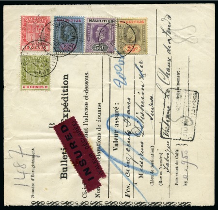 Stamp of Mauritius Mauritius 1923. Port Louis insured registration receipt