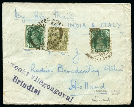Stamp of India 1937 Cover from India franked 9pi (2) + 4a tied by