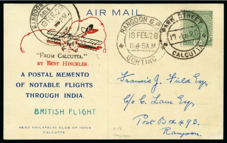 Stamp of India 1928  Printed card franked India 1/2a tied byCalcutta