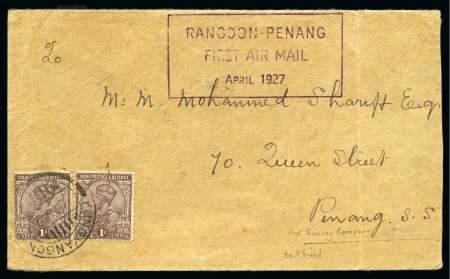 Stamp of India 1927 Cover franked India 1a (2)  with violet boxed