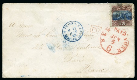 Stamp of United States » 1869 Pictoral Issue 1869 15c Blue & Brown, type I, tied by cork cancellation