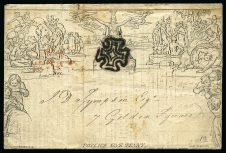 Stamp of Great Britain » 1840 Mulreadys & Caricatures 1841 Mulready lettersheet with printed advertisement for the "English and Scottish Law Fire and Life Assurance"