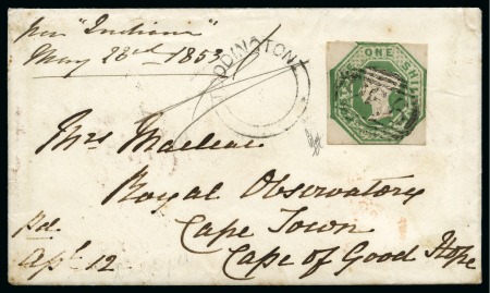 Stamp of Great Britain » 1847-54 Embossed 1853 (Apr 12) Envelope from Toddington (Bedfordshire) to Cape of Good Hope