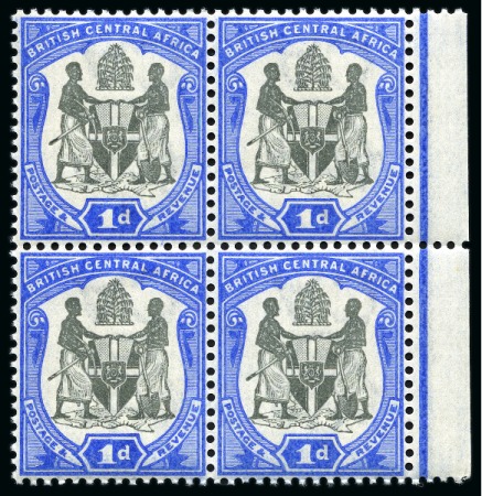 Stamp of Nyasaland » British Central Africa 1897 1d Blue and black marginal block of 4 unmounted