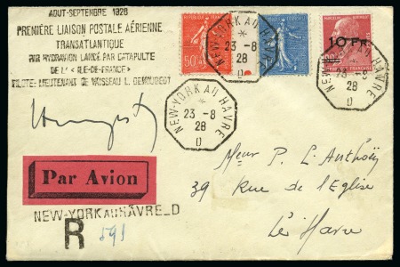 Stamp of France » Poste Aérienne 1928 ILE DE FRANCE 10F sur 90c Berthelot +50c Semeuse