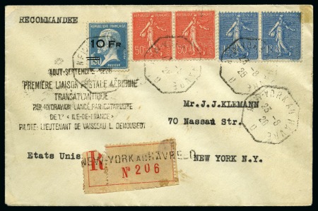 Stamp of France » Poste Aérienne 1928 ILE DE FRANCE 10F sur 1F50 Pasteur +50c Semeuse