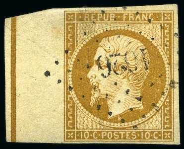 Stamp of France 1852 10c Présidence avec filet d'encadrement sur bord