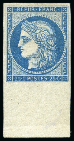 Stamp of France 1849 25c bleu avec bord de feuille, Réimpression de