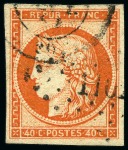 Stamp of France 1849 40c orange foncé obl. PC et càd, TB, cert. La