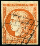 Stamp of France 1849 40c orange foncé obl. PC et càd, TB, cert. La