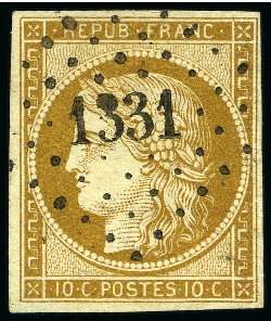 Stamp of France 1849 10c bistre brun obl. PC 1331 de Francescas (Lot