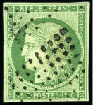 Stamp of France 1849 15c vert, trois exemplaires avec 3 nuances différentes