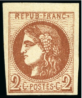 Stamp of France 1870 2c Bordeaux marron, neuf sans gomme, TB, rare,