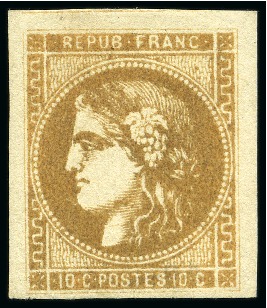Stamp of France 1870 10c Bordeaux bistre orange, neuf avec ch., TB,