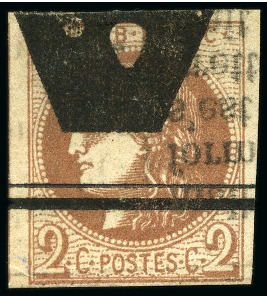 Stamp of France 1870 2c Bordeaux chocolat foncé, avec rare oblitération