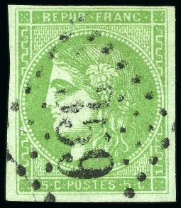 Stamp of France 1870 5c Bordeaux vert sauge, obl. GC 359 de Bayonne,