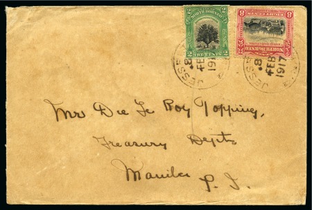 Stamp of North Borneo 1917 Envelope sent to Manila, paying the 10c UPU rate,