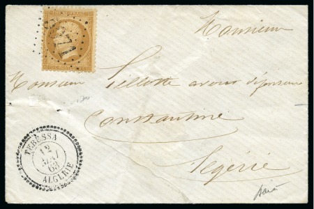 Stamp of Colonies françaises » Algérie 1863 GC 5071 sur 10c Empire dentelé sur lettre de Tébessa 12.05.63  pour Constantine, TB, signé Baudot