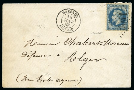 Stamp of Colonies françaises » Algérie 1868  GC 5041 sur 20c Lauré sur lettre de Marengo 18.01.68 (càd type 15), TB, signé Baudot