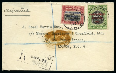 Stamp of North Borneo 1923 Registered envelope to London bearing 1922 Borneo