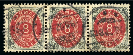 Stamp of Denmark » Bi-coloured Type 1895 8ö Grey and red, wmk Large Crown, strip of three