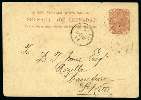 Stamp of Grenada 1883 1 1/2d brown, postcard (H & G 2), addressed to