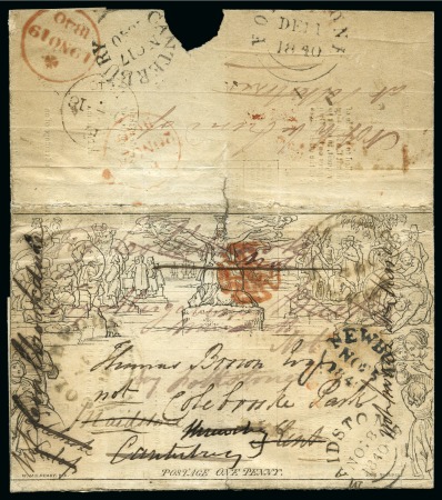 Stamp of Great Britain » 1840 Mulreadys & Caricatures 1840 1d Mulready lettersheet, stereo A254, with Atlas Assurance Company advertisement inside