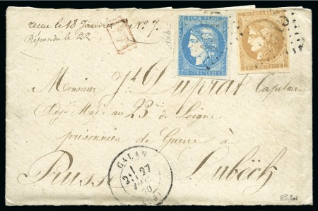 Stamp of France 20c Bordeaux Type I +10c obl. GC sur lettre de Galan