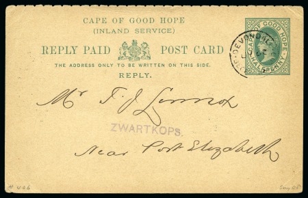 Stamp of Bechuanaland » Postal History & Cancellations DEVONDALE: 1896 Cape of Good Hope 1/2d reply card to