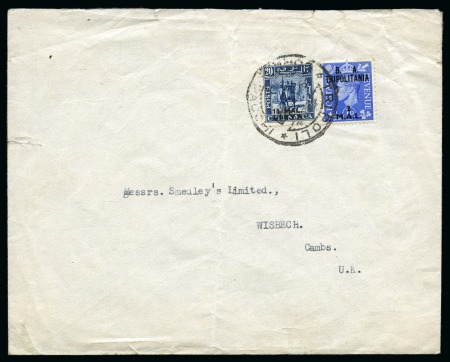 Stamp of British Occupation of Italian Colonies » Tripolitania 1952 (Jan 9) Commercial envelope from Tripoli with BOIC & Cyrenaica combination
