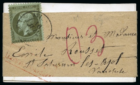 Stamp of France 1862 1c obl. Avignon 16.07.1867 sur envoi de carte