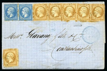 Stamp of Auction catalogues 1862 10c (x6) +20c (x2) obl. GC 5103 en bleu sur lettre