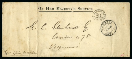 Stamp of Falkland Islands 1890 OHMS large envelope to Valparaiso, Chile, endorsed