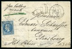 Stamp of France » Guerre de 1870-1871 Rarissime griffe bleue de censure prussienne "Auf militärisches Befehl geöffnet" au dos d'un Ballon monté par LE FRANKLIN de Paris 03.12.1870 pour Strasbourg avec 20c Lauré, taxe double trait 30, càd Paris à Besanc