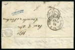 Stamp of France » Guerre de 1870-1871 Rarissime griffe bleue de censure prussienne "Auf militärisches Befehl geöffnet" au dos d'un Ballon monté par LE FRANKLIN de Paris 03.12.1870 pour Strasbourg avec 20c Lauré, taxe double trait 30, càd Paris à Besanc
