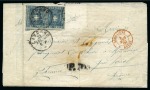 Stamp of Italian States » Tuscany 1860 20c Blue in pair tied Livorno on folded cover