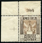 Stamp of Italy » Italian Colonies and Possessions » Libya 1926-1930 Pictorials 1c to 1L complete set of mint nh corner marginal singles, fresh, very fine & scarce in this quality (Sass. €24'000), cert. Colla (2017)