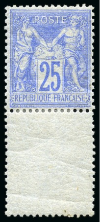 Stamp of France 1876-77 25c outremer, type I, neuf avec partie d'interpanneau en bas