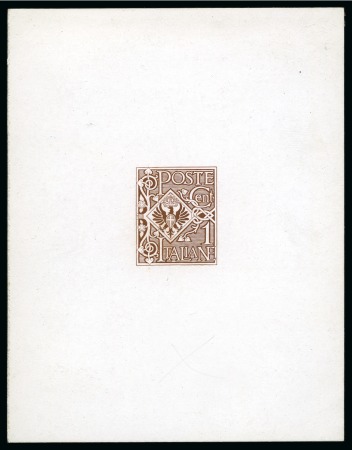Stamp of Italy 1901 Floreale 1c brown, die proof on carton paper in issued colour, very fine and scarce, cert. Diena (1991)