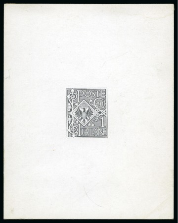 Stamp of Italy 1901 Floreale 1c grey, die proof on carton paper, very fine and scarce, cert. Diena (1991)